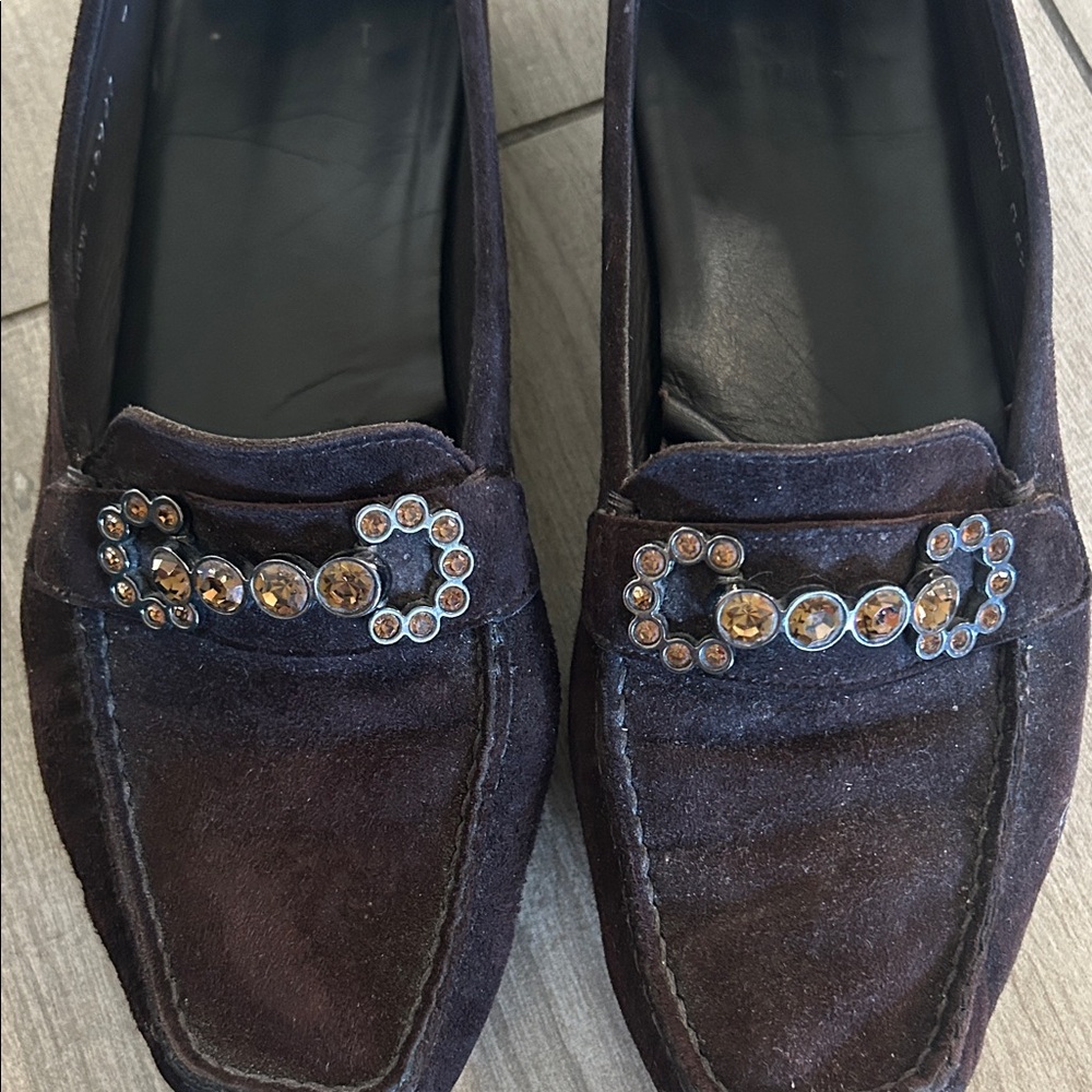 Stuart Weitzman Dark Brown Embellished Loafers